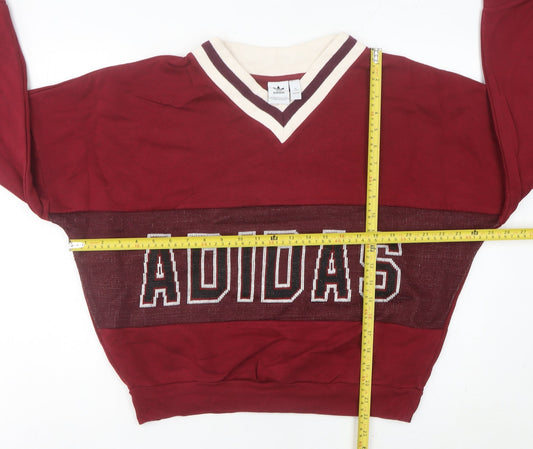 Adidas Womens Red V-Neck Pullover Sweatshirt Size 10 UK