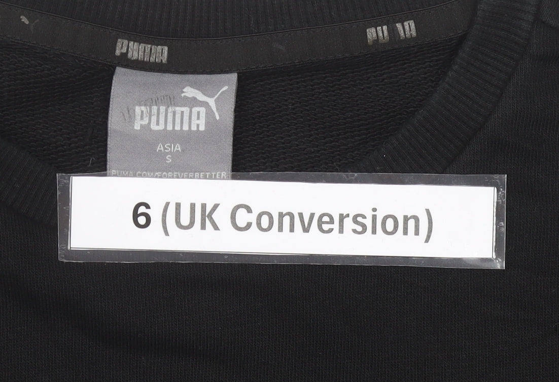 Puma Women Black Sweatshirt Size 6 UK Crew Neck Logo Pullover