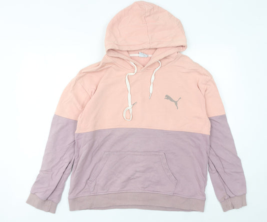 Puma Women’s Pink Purple Colourblock Hoodie Size L Cotton Pullover