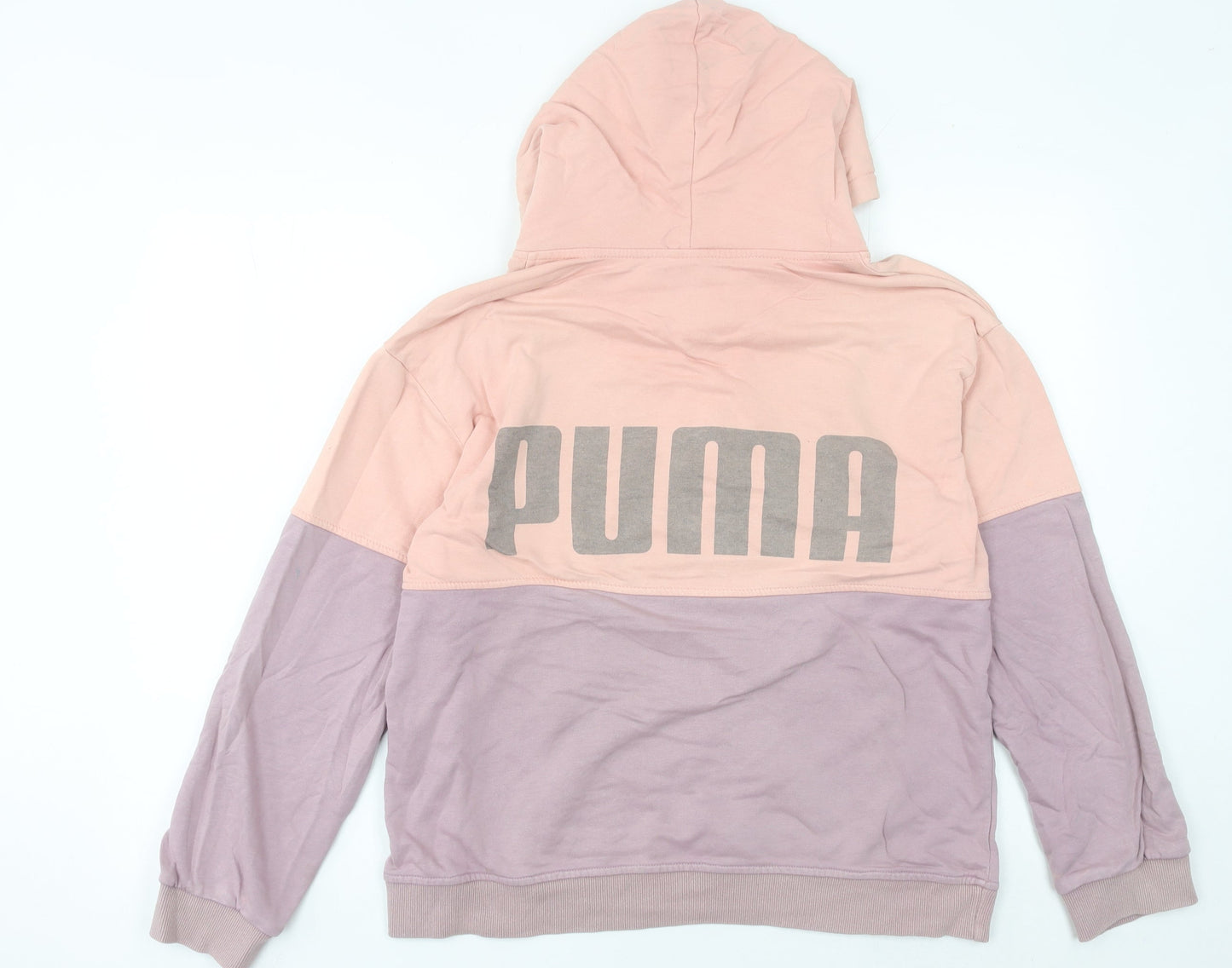 Puma Women’s Pink Purple Colourblock Hoodie Size L Cotton Pullover