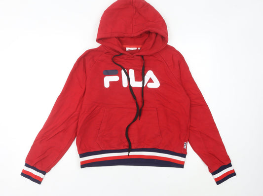 FILA Women Red Hoodie Size 10 Pullover Logo Hooded Sweatshirt