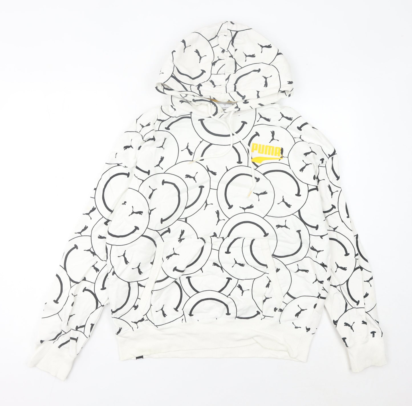 Puma Womens White Graphic Logo Pullover Hoodie Size 8