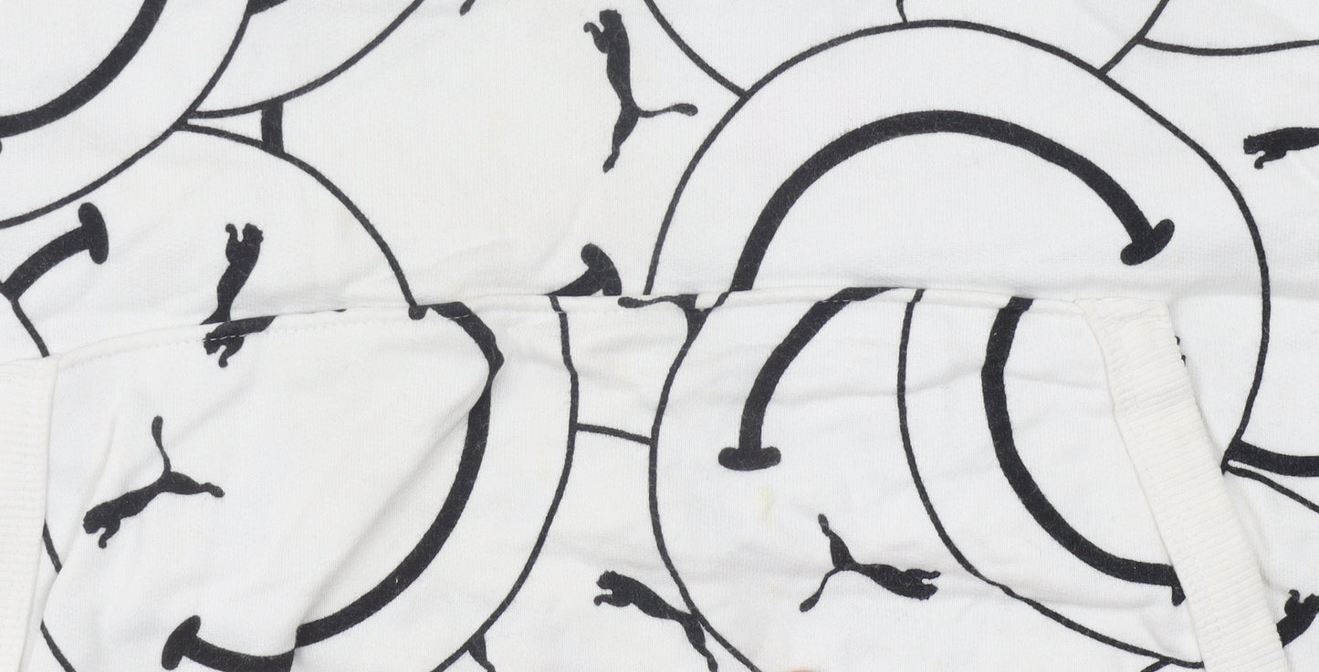 Puma Womens White Graphic Logo Pullover Hoodie Size 8