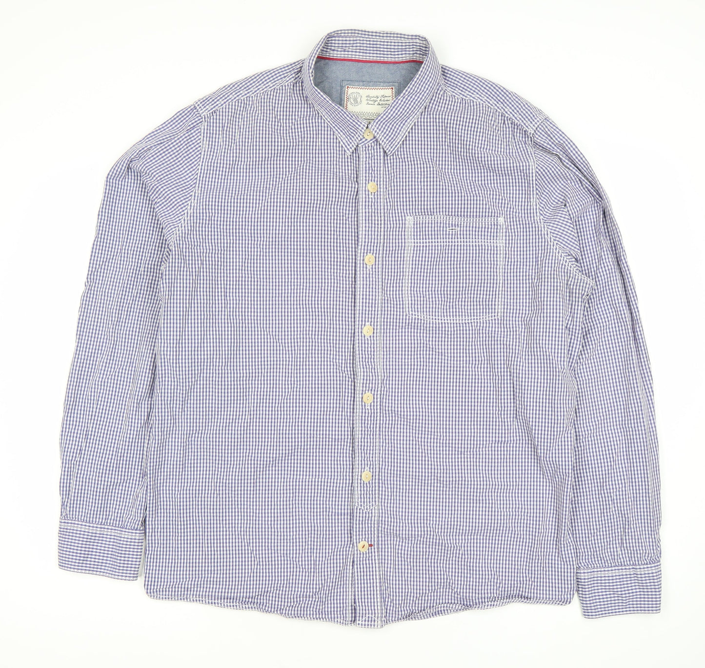 Fat Face Mens Blue Check Cotton Long Sleeve 2XL Dress Shirt