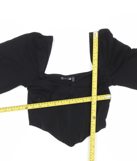 ASOS DESIGN Women Black Size 8 Cropped Puff Sleeve Blouse
