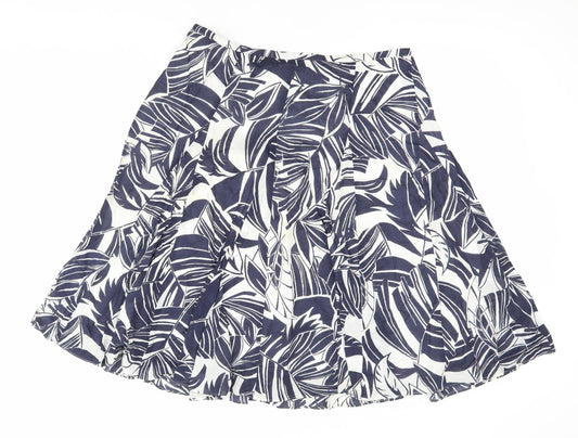 Hobbs Women’s Blue Floral A-Line Cotton Knee Length Skirt UK 14
