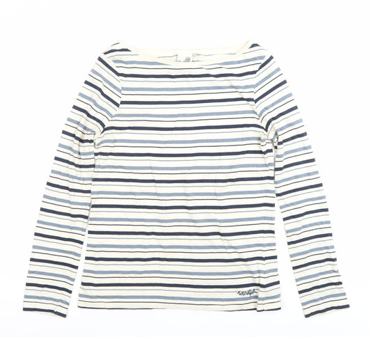 Weird Fish Women’s Blue Striped Organic Cotton Boat Neck Top Size 10