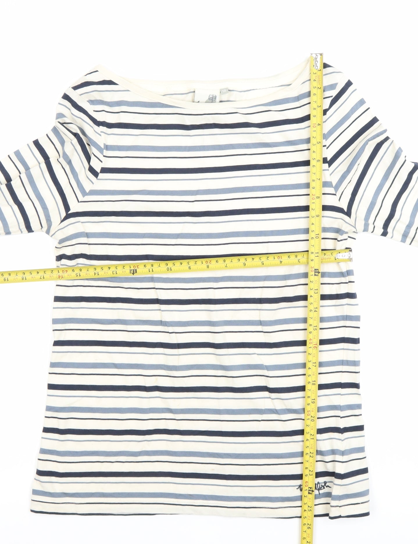 Weird Fish Women’s Blue Striped Organic Cotton Boat Neck Top Size 10