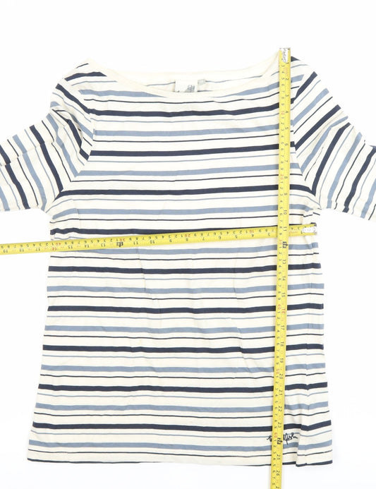 Weird Fish Women’s Blue Striped Organic Cotton Boat Neck Top Size 10