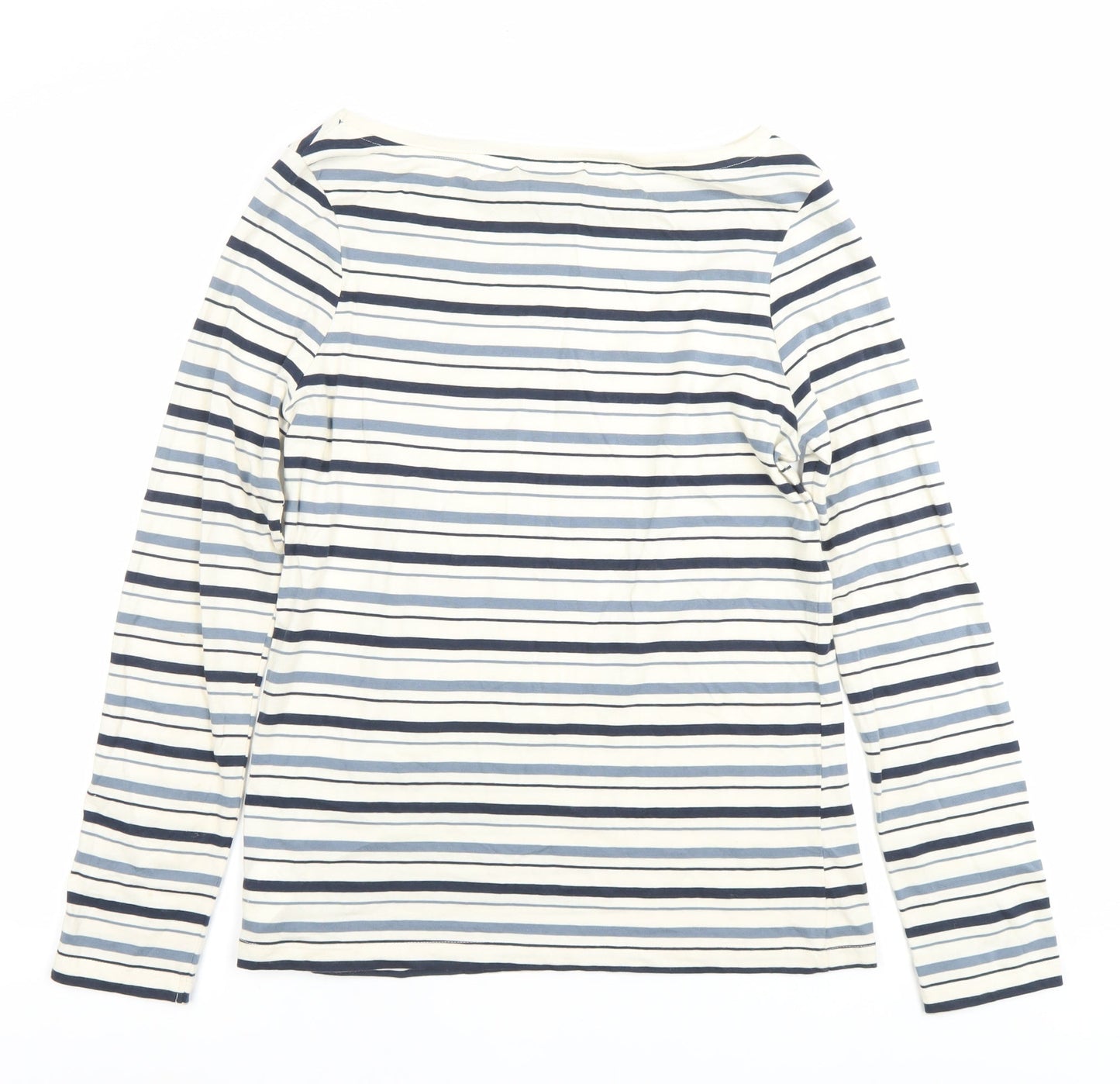 Weird Fish Women’s Blue Striped Organic Cotton Boat Neck Top Size 10