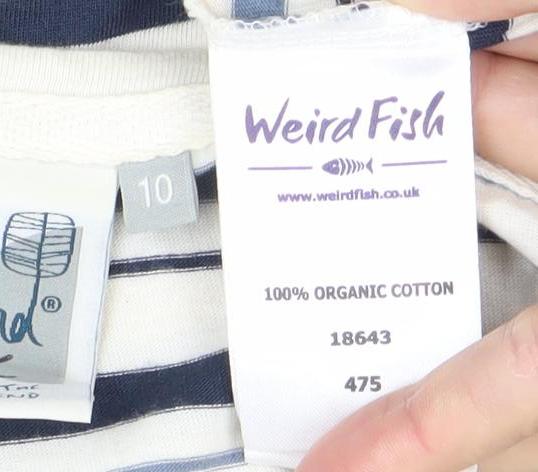 Weird Fish Women’s Blue Striped Organic Cotton Boat Neck Top Size 10