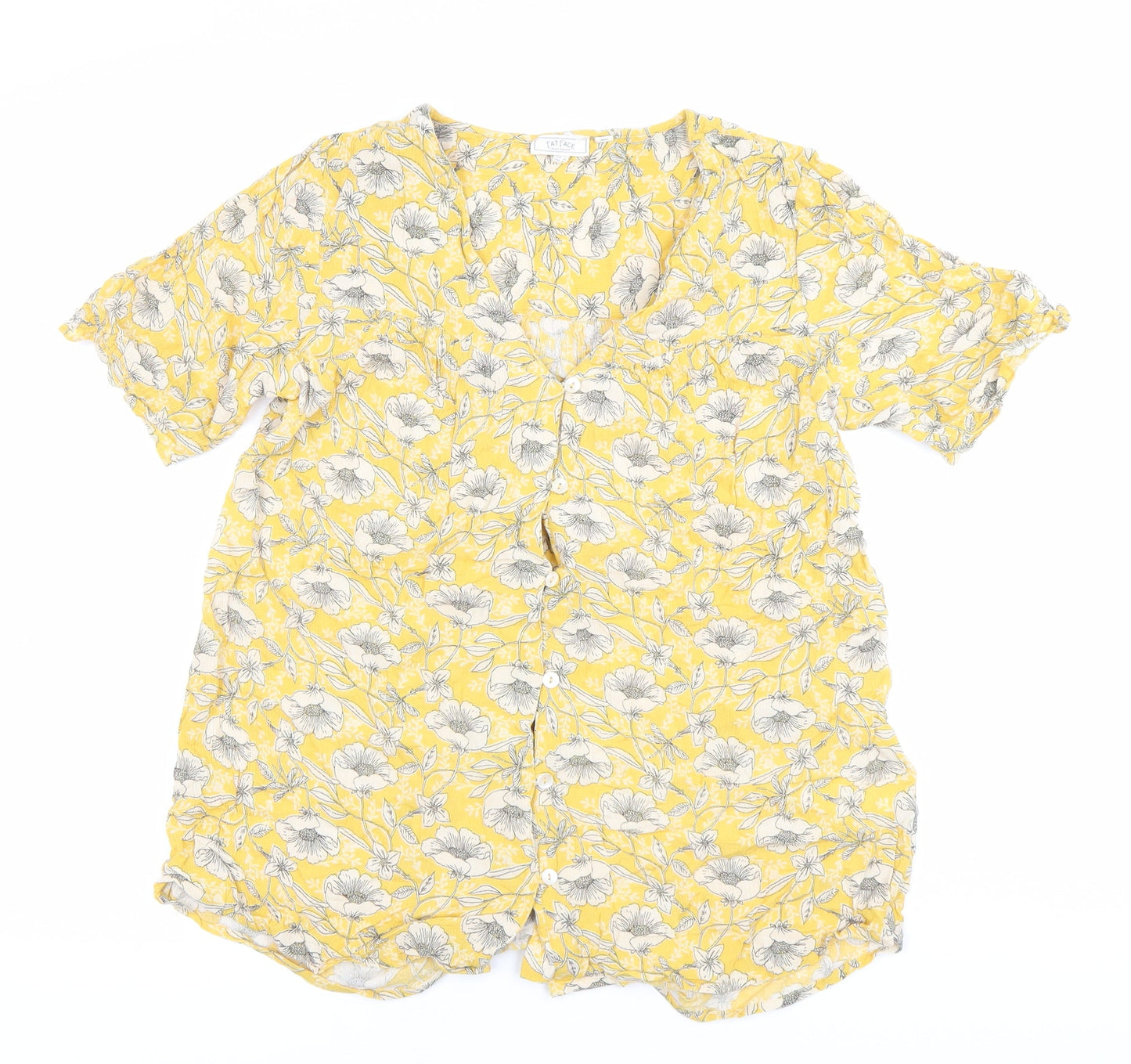 Fat Face Womens Yellow Floral Blouse UK 12 Viscose Tunic Top