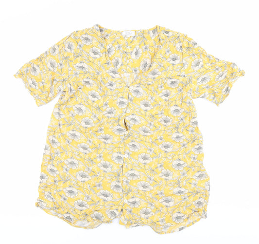 Fat Face Womens Yellow Floral Blouse UK 12 Viscose Tunic Top