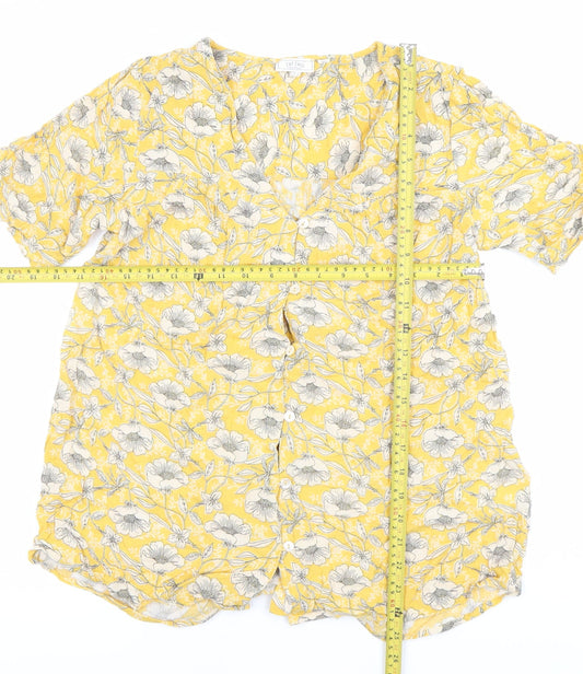 Fat Face Womens Yellow Floral Blouse UK 12 Viscose Tunic Top