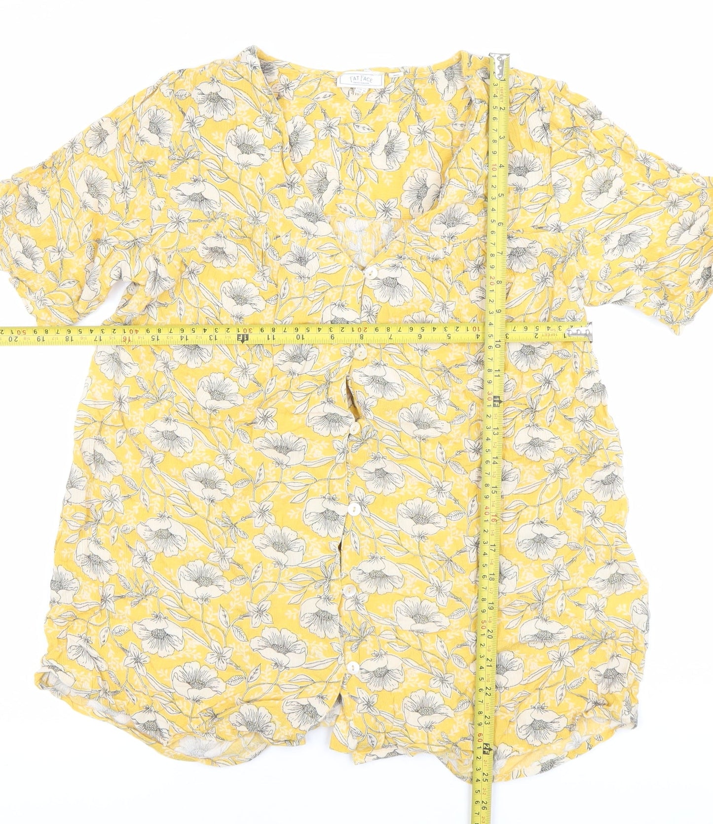 Fat Face Womens Yellow Floral Blouse UK 12 Viscose Tunic Top