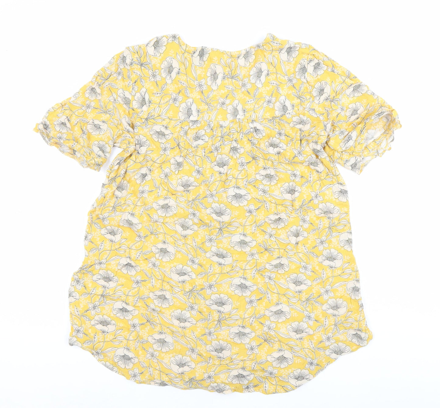 Fat Face Womens Yellow Floral Blouse UK 12 Viscose Tunic Top