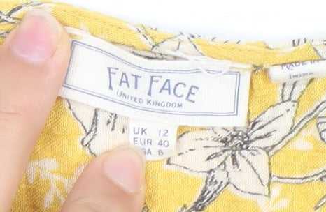 Fat Face Womens Yellow Floral Blouse UK 12 Viscose Tunic Top