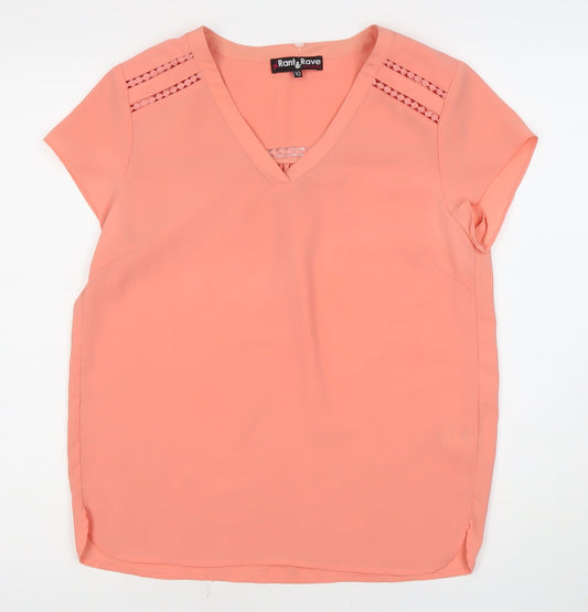 Rant & Rave Womens Pink Blouse Size 10 V-Neck Crochet Trim