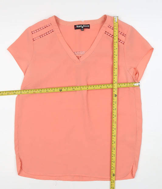 Rant & Rave Womens Pink Blouse Size 10 V-Neck Crochet Trim