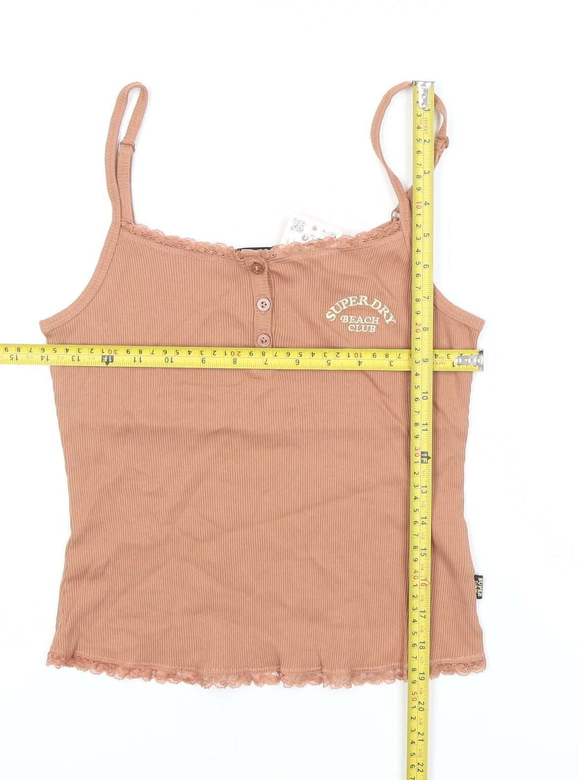 Superdry Womens Brown Lace Trim Tank Top Size 12 Slim Fit Camisole