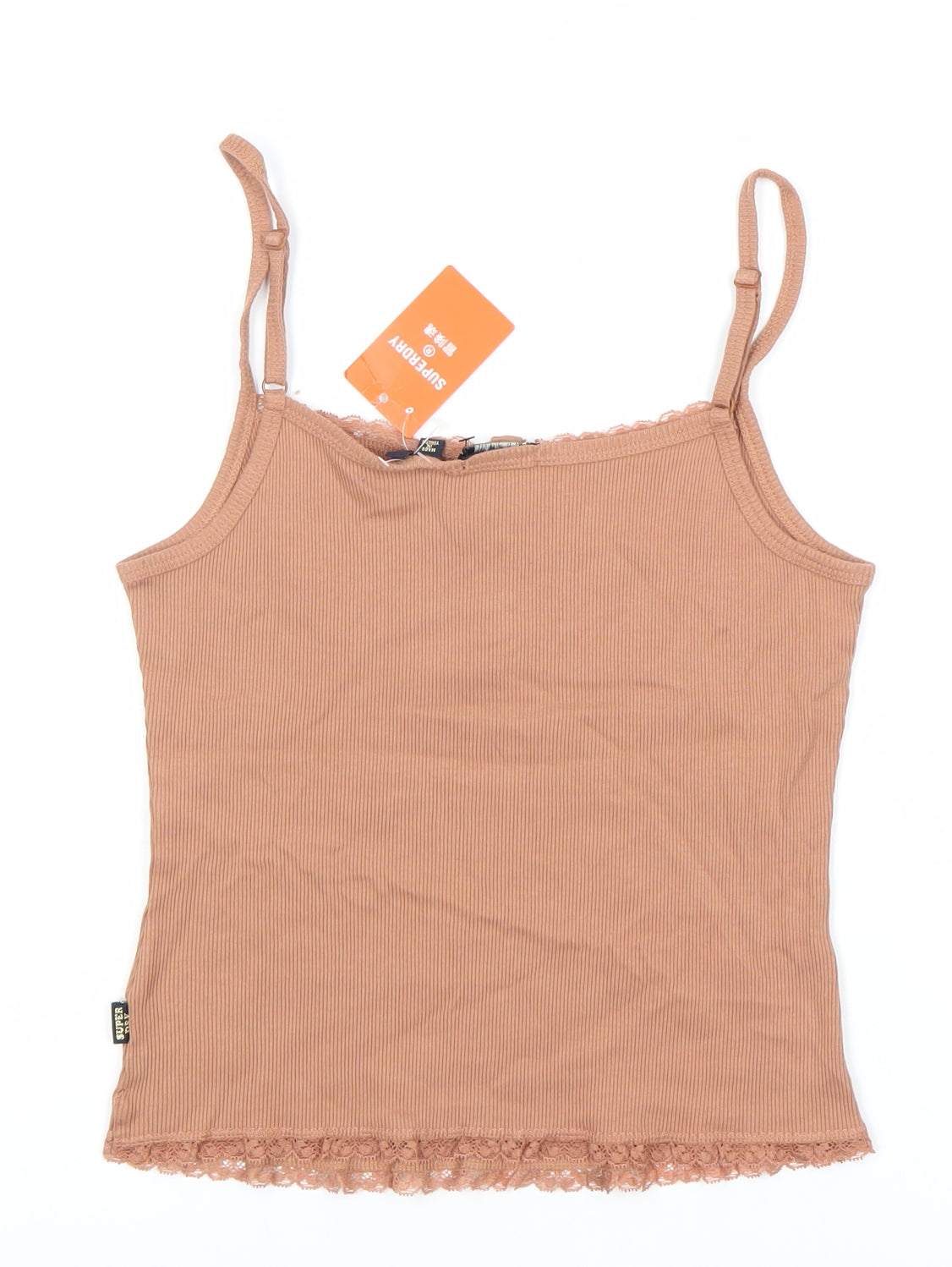 Superdry Womens Brown Lace Trim Tank Top Size 12 Slim Fit Camisole