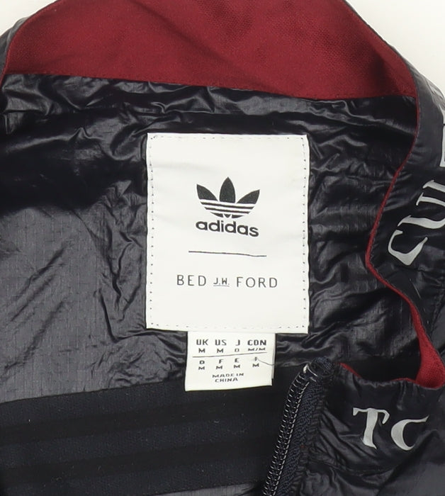 Adidas Men’s Black Red Track Jacket M Sports Logo Full Zip