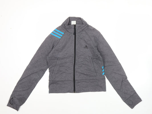 Adidas Womens Grey Track Jacket Size 10 Slim Fit Lightweight Sportswear