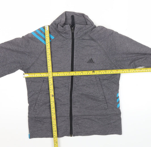 Adidas Womens Grey Track Jacket Size 10 Slim Fit Lightweight Sportswear