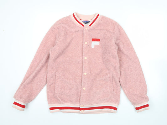 Fila Women’s Pink Varsity Jacket Size 18 Embroidered Teddy Bear