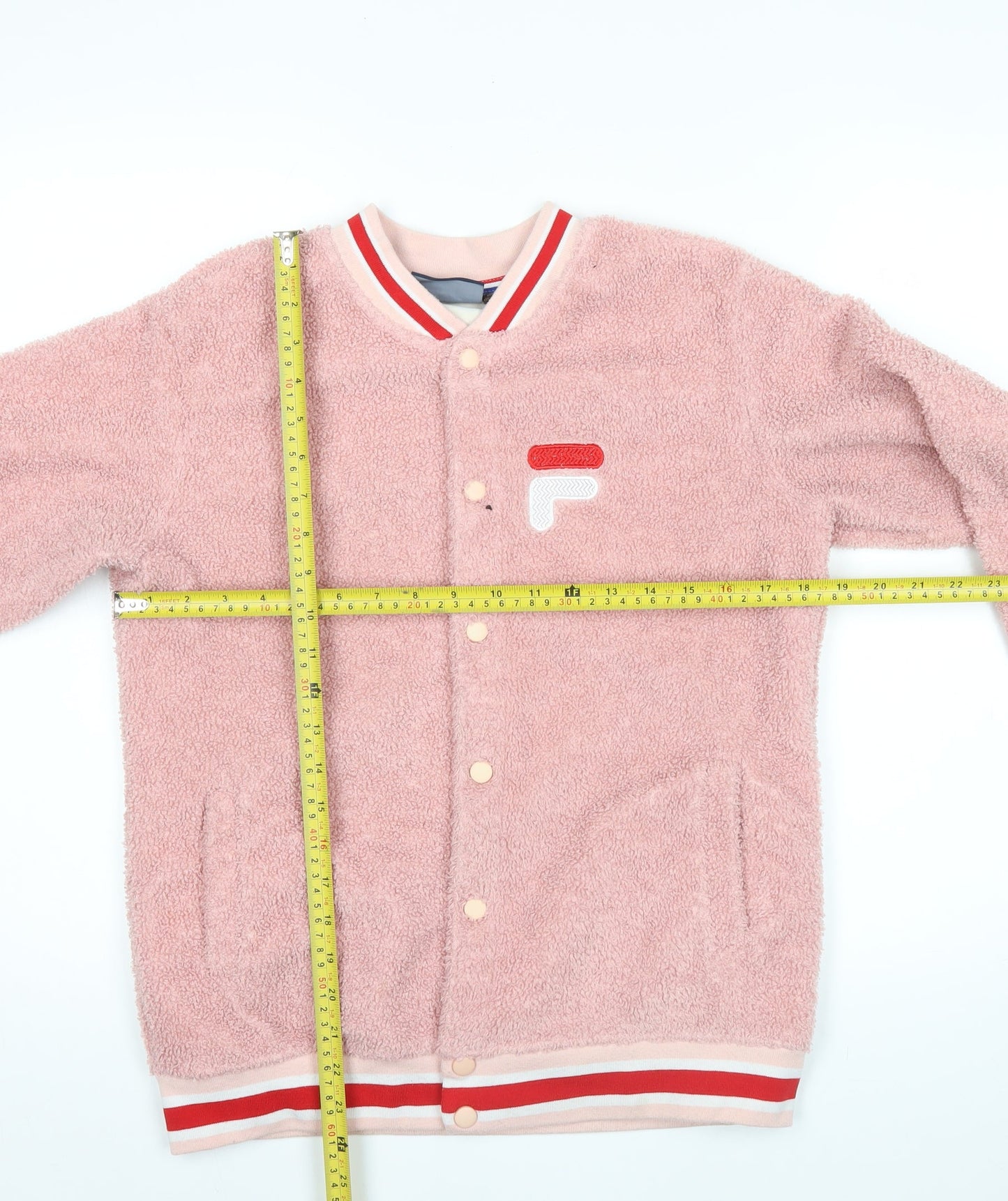 Fila Women’s Pink Varsity Jacket Size 18 Embroidered Teddy Bear