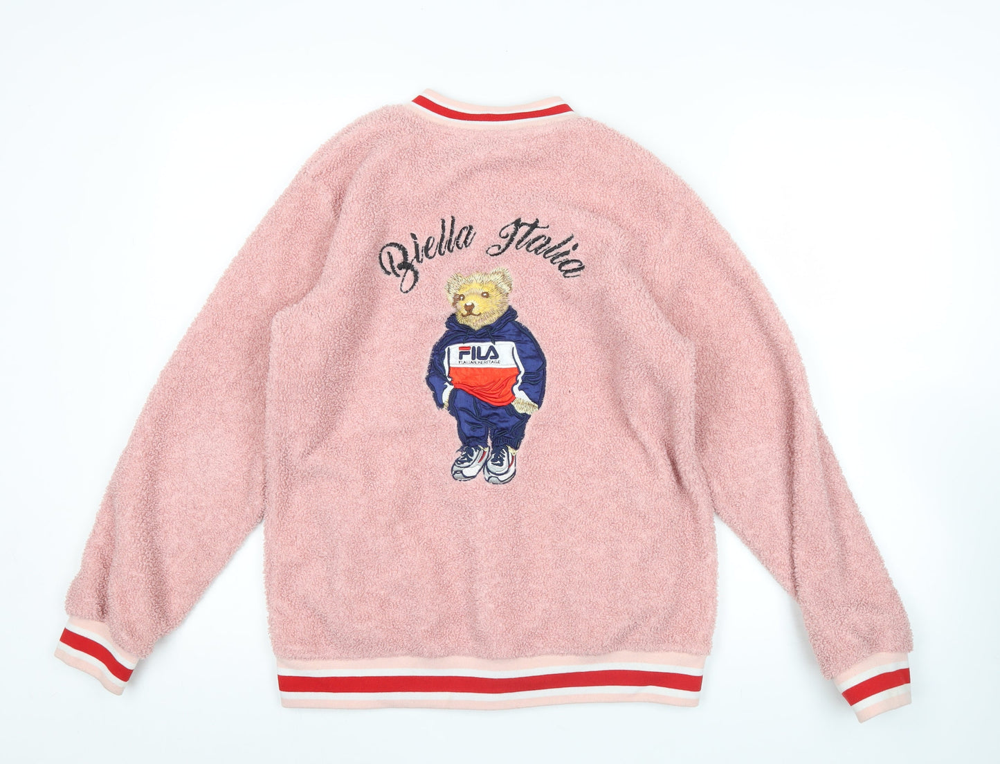 Fila Women’s Pink Varsity Jacket Size 18 Embroidered Teddy Bear