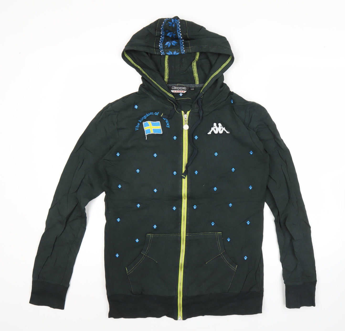 Kappa Womens Black Hoodie Size 10 Embroidered Full Zip Sweatshirt