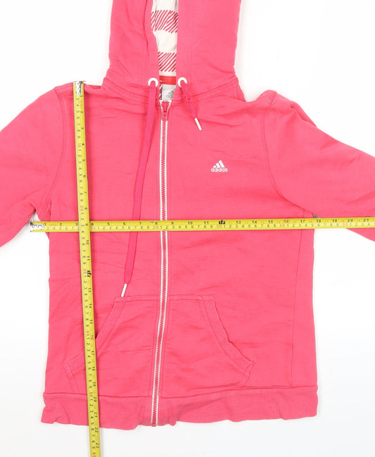 Adidas Womens Pink Full Zip Hoodie UK 12 Regular Fit Sportswear
