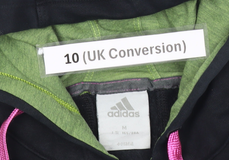 Adidas Womens Black Full Zip Hoodie UK 10 Cotton Blend Sportswear