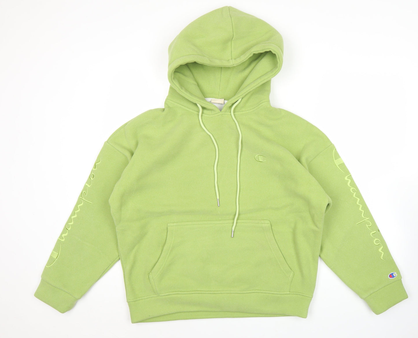 Champion Men's Green Pullover Hoodie Large Logo Sleeve Warm Fleece