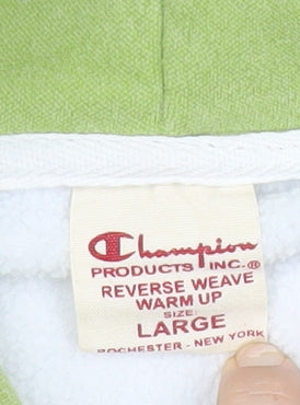 Champion Men's Green Pullover Hoodie Large Logo Sleeve Warm Fleece