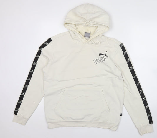 Puma Womens Ivory Pullover Hoodie Sweatshirt Size M Logo Tape Casual