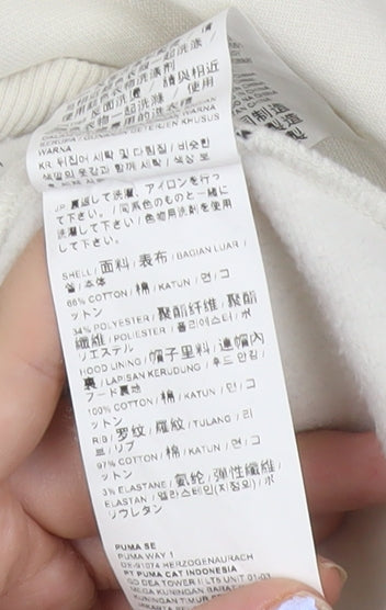 Puma Womens Ivory Pullover Hoodie Sweatshirt Size M Logo Tape Casual