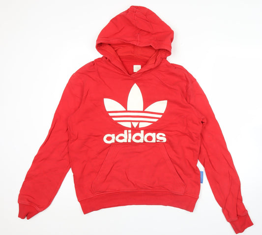Adidas Mens Red Pullover Hoodie Size M Graphic Print Logo Sportswear