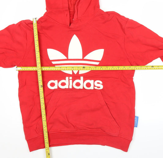 Adidas Mens Red Pullover Hoodie Size M Graphic Print Logo Sportswear