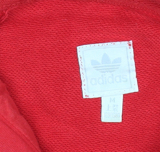 Adidas Mens Red Pullover Hoodie Size M Graphic Print Logo Sportswear