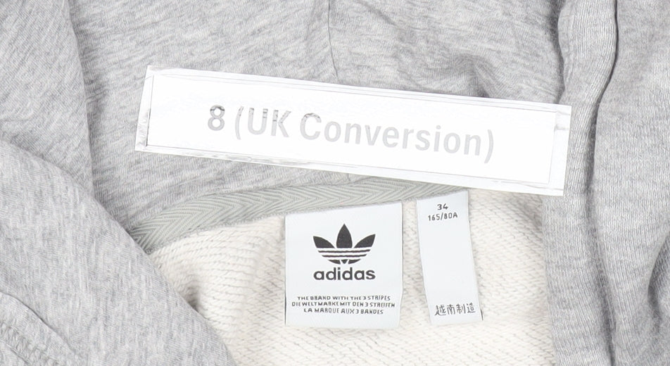 Adidas Womens Grey Trefoil Hoodie Pullover Size 8 UK Logo Sportswear