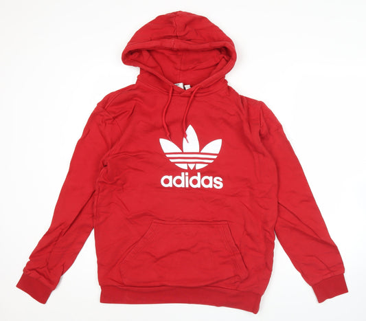 Adidas Mens Red Pullover Hoodie L Sports Logo Casual Sweatshirt