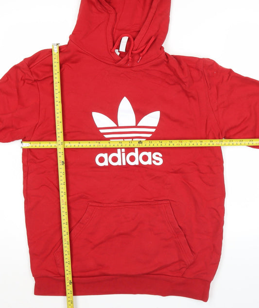Adidas Mens Red Pullover Hoodie L Sports Logo Casual Sweatshirt