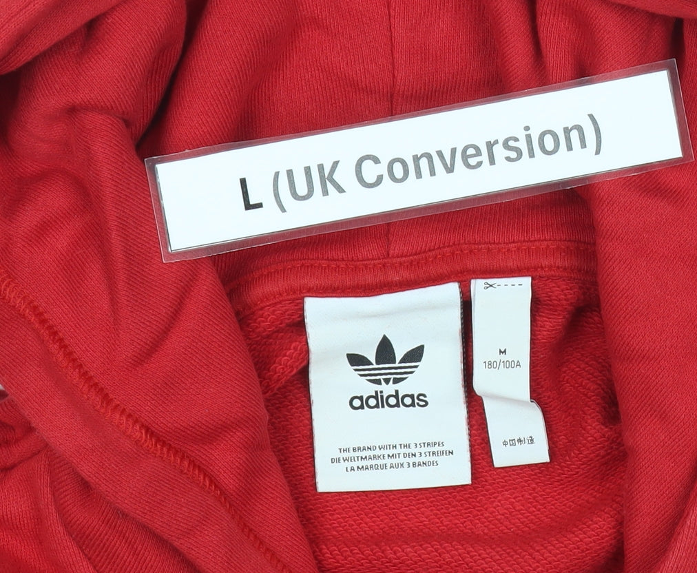 Adidas Mens Red Pullover Hoodie L Sports Logo Casual Sweatshirt