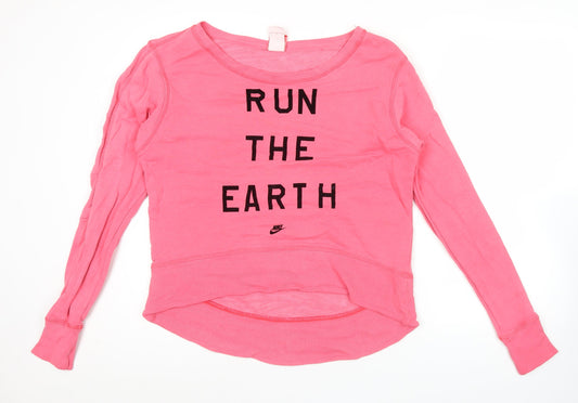 Womens UK 12 Regular Nike Pink Pullover Sweatshirt