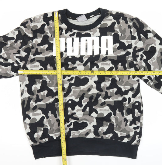 Puma Unisex Camo Logo Sweatshirt Grey Black Medium Pullover Crew Neck
