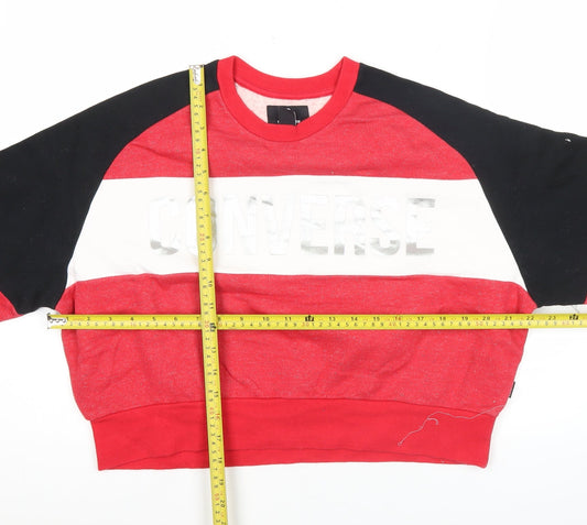 Converse Women Red Black White Pullover Sweatshirt Size M Crew Neck Logo