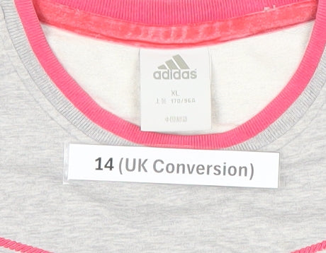 Adidas Womens Grey Pink Sweatshirt Size 14 UK Cotton Blend