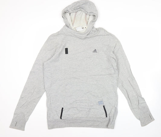 Adidas Mens Grey Pullover Hoodie Size L Regular Fit Lightweight